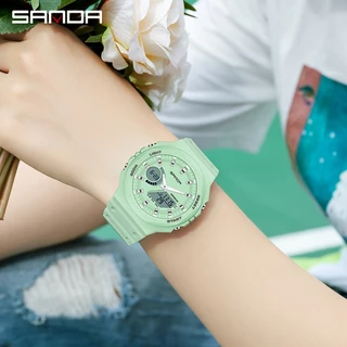 Sanda 6016-2/ในสต็อกผู้หญิงนาฬิกาแฟชั่นหรูหรามัลติฟังก์ชั่ส่องสว่างผู้หญิงนาฬิกาจอแสดงผลคู่กีฬานาฬิกา unisex