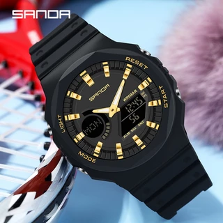 Sanda 6016-2/ในสต็อกผู้หญิงนาฬิกาแฟชั่นหรูหรามัลติฟังก์ชั่ส่องสว่างผู้หญิงนาฬิกาจอแสดงผลคู่กีฬานาฬิกา unisex