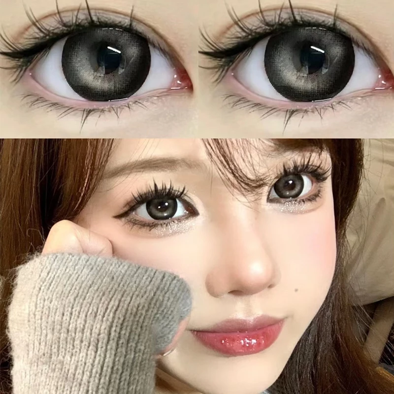 (COD) คอนแทคเลนส์เกรดสาว (0~-8.00) เลนส์อ่อนนักเรียนสีดําธรรมชาติสีน้ําเงินใช้รายปี 14.0-14.5มม