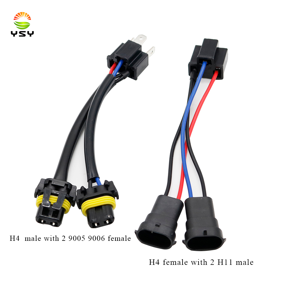 1pcs H4 หญิง 2 H11 ชาย ,H4 ชาย 2 9005/9006 หญิงรถบรรทุกไฟหน้า Extension Connector ปลั๊กซ็อกเก็ตอะแดปเตอร์ 12V
