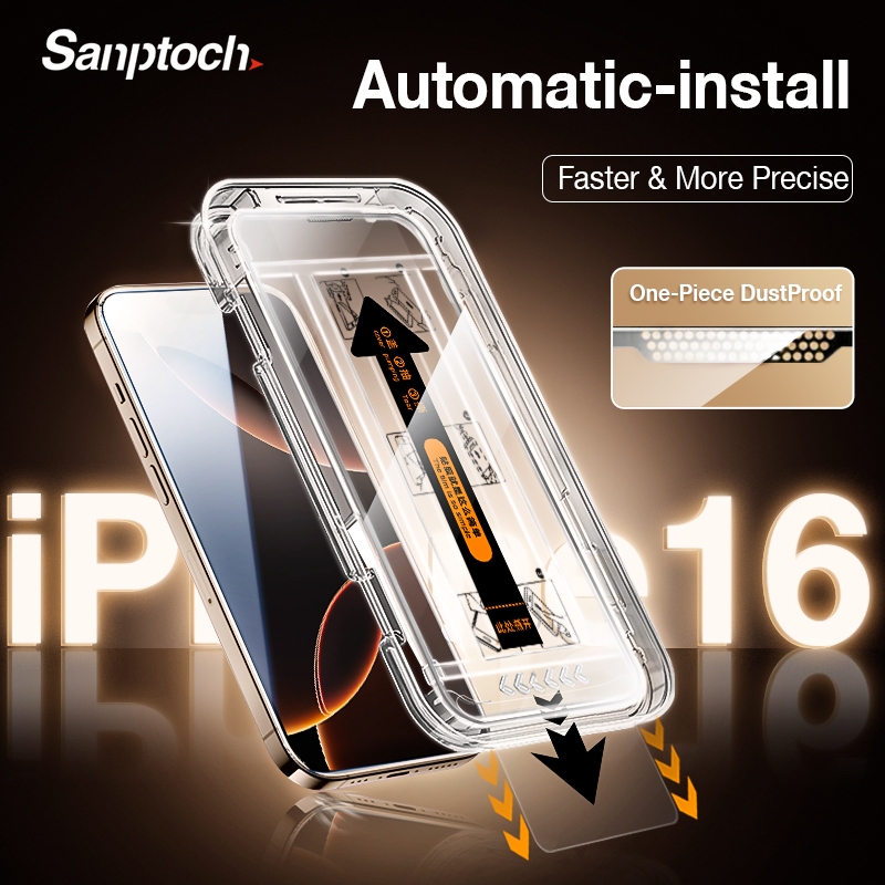 Auto AlignmentSantuch ความเป็นส่วนตัว HD Clear Full Screen Protector สําหรับ iPhone 16 15 14 13 12 11 Pro Max ทหาร Shatterproof กระจกนิรภัยสําหรับ iPhone XR Xs Max ป้องกันฝุ่น