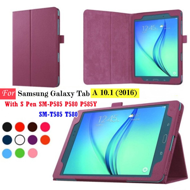 สําหรับ Samsung Galaxy Tab A 10.1 (2016) SM-T580 SM-T585 SM-P580 SM-P585 SM-P585Y แฟชั่นผิวแท็บเล็ตป้องกันขาตั้งฝาครอบ Slim น้ําหนักเบา PU หนังฝาครอบ