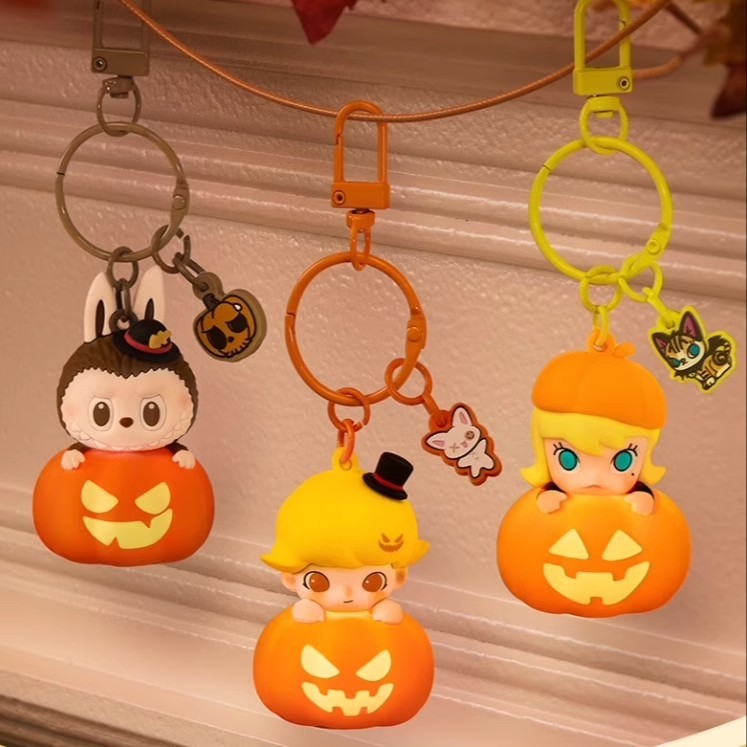 ของแท้ POPMART Happy Halloween Party Series LABUBU Luminous Pumpkin Pendant DIMOO MOLLY พวงกุญแจ