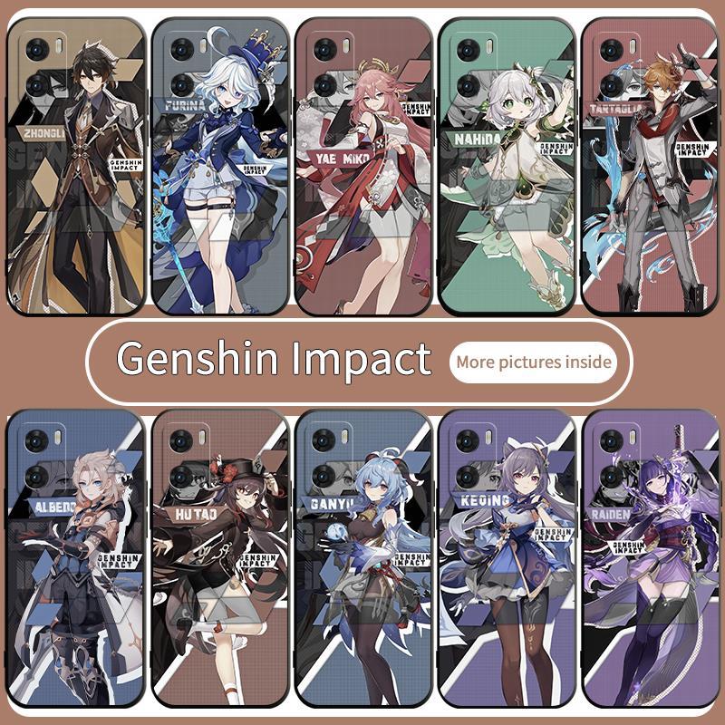 สําหรับ OPPO RENO 4 5 6 7 8 5Z 6Z 7Z 8Z PRO PLUS Genshin Impact Matte ตรงกรณีสีดํานุ่ม