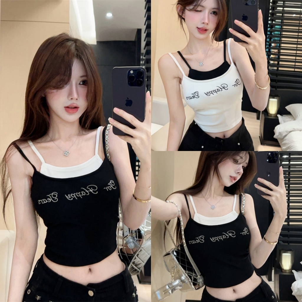 Bella Shop เสื้อสายเดี่ยวแบบเรียบง่ายแฟชั่นสไตล์เกาหลีสำหรับผู้หญิง