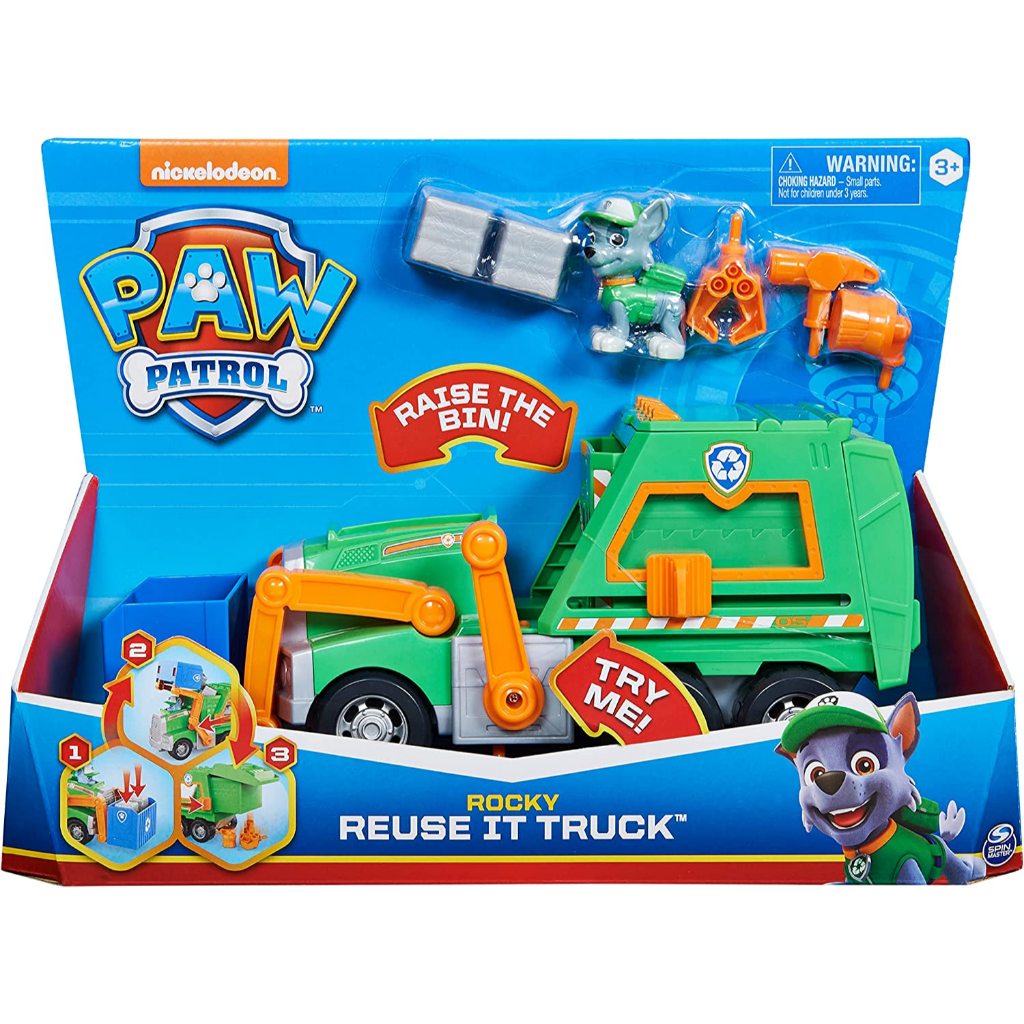 Paw Patrol Rockys Reuse It Deluxe Truck พร้อมฟิกเกอร์สะสมและเครื่องมือ 3 ชิ้น