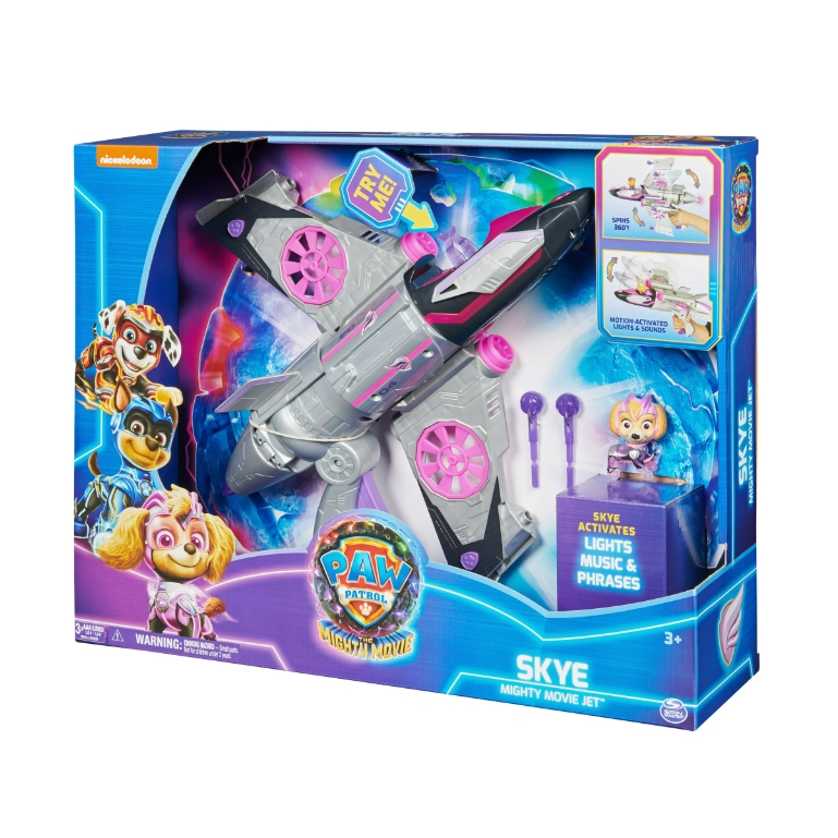 Paw Patrol: The Mighty Movie, Transforming Rescue Jet with Skye Mighty Pups Action Figure, ไฟและเสีย