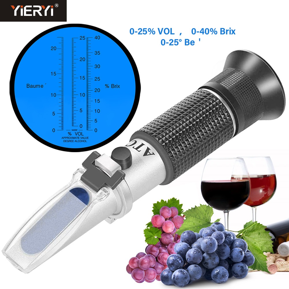 Yieryi สะดวก 3-in-1 Digital Refractometer 0-25% VOL/0-40% Brix/0-25 ° Be Wine Refractometer เบียร์เค
