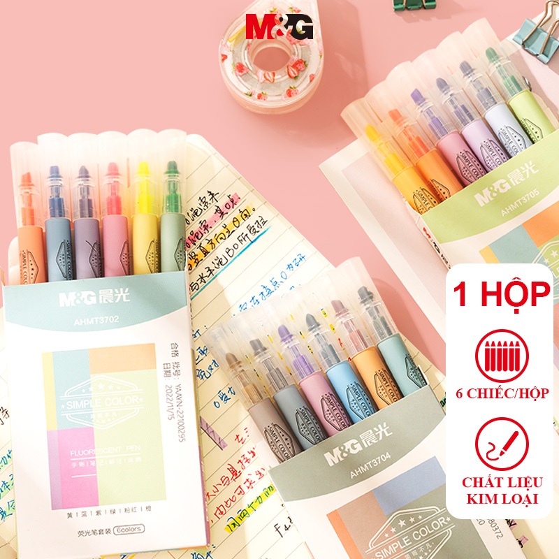 M&g ชุดไฮไลท์ 6 สีเคล็ดลับ Morandi Light Fluorescent Colours Combo 6 ปากกาสําหรับนักเรียน Macaron