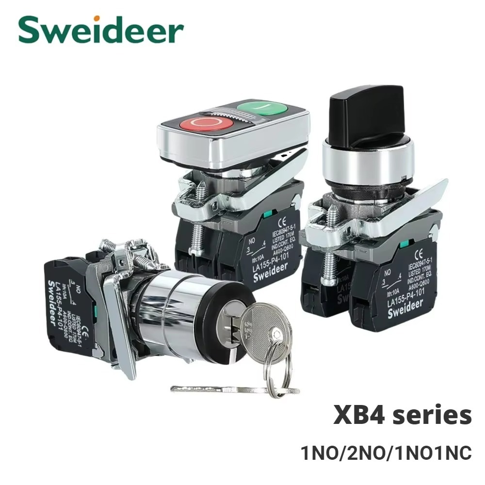 Xb4 สวิตช์แผงปุ่มกด 22 มม. พร้อมกุญแจ สลักสวิตช์แบบหมุน 3 ทาง 2 ทาง