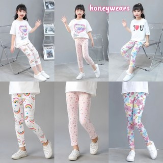 honeywears⚡️พร้อมส่ง⚡️กางเกงเลกกิ้งเด็ก ลำลองขายาว ลายการ์ตูนน่ารัก สำหรับเด็กผู้หญิง ฤดูร้อน ไซส์ 100-150