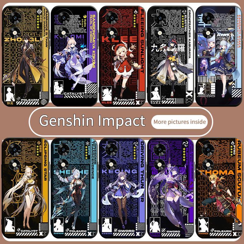 สําหรับoppo A18 A38 A58 A98 A78 A54 A17K A93 A94 A92 A52 RENO 4F 5F PRO 4G 5G Genshin Impact Matteตรงกรณีสีดํานุ่ม