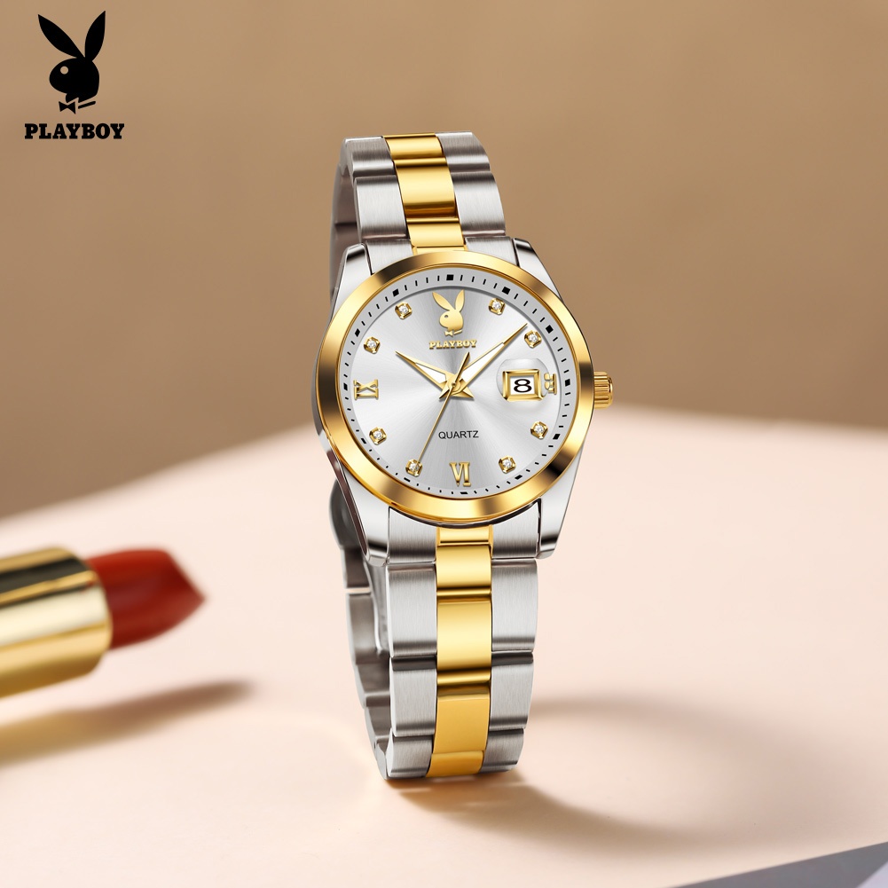 PLAYBOY นาฬิกาข้อมือผู้หญิง กันน้ำ 100% สายสเตนเลส นาฬิกาผู้หญิง สีขาว สีดำ ทอง เงิน แฟชั่น นาฬิกาหญิง 3503