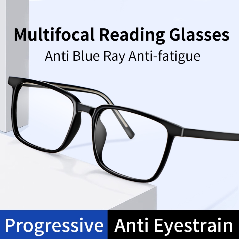 Progressive Multifocus แว่นตาอ่านหนังสือผู้ชาย Blue Light Blocking Multifocal Readers Ultralight กรอบแว่นตาขนาดใหญ่ขนาดใหญ่