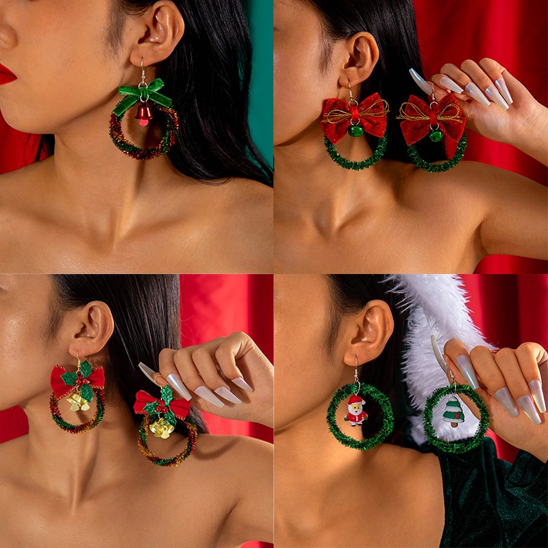Merry Christmas Christmas Bow Bell ต่างหูสําหรับผู้หญิงเทศกาลเครื่องประดับหวานอุปกรณ์เสริมไม่แพ้