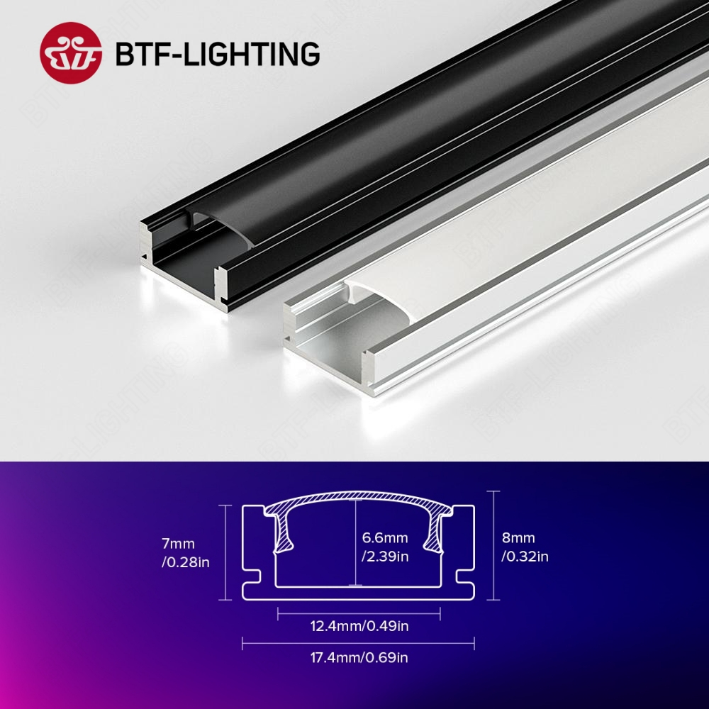 BTF-LIGHTING 10m U-รูปร่าง โปรไฟล์อลูมิเนียมนําแสง 17.4 มม. * 7 มม. ที่อยู่อาศัยไฟ LED diffuser สําหรับแถบไฟ LED ที่มีความกว้าง ≤12mm