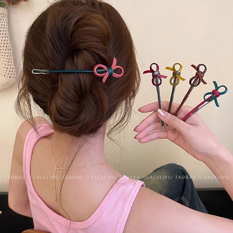 Retro Candy สี Bowknot หางม้าแบนคลิปหญิงสไตล์ใหม่ Pan Head เครื่องประดับผมระดับไฮเอนด์