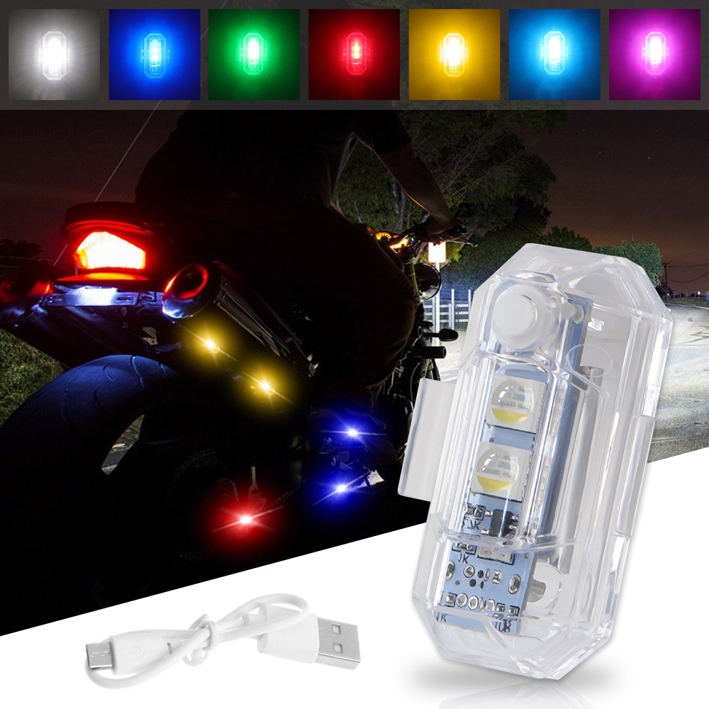 กันน้ํา DesignLED ไฟเตือนรถจักรยานยนต์ 7 สี Mini USB Drone Strobe Light จักรยานเครื่องบิน Night Flash ไฟเลี้ยว RGB
