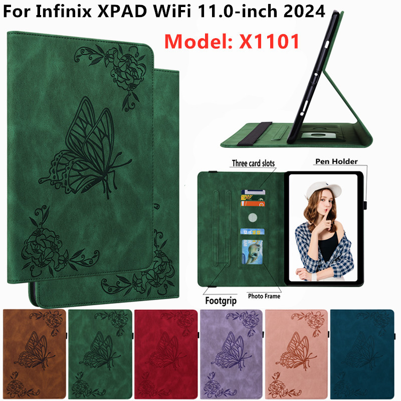 สําหรับ Infinix XPAD WiFi 11.0 นิ้ว 2024 กรณีพลิกหนังขาตั้งกันกระแทกป้องกันนุ่มฝาครอบดอกไม้ Infinix 