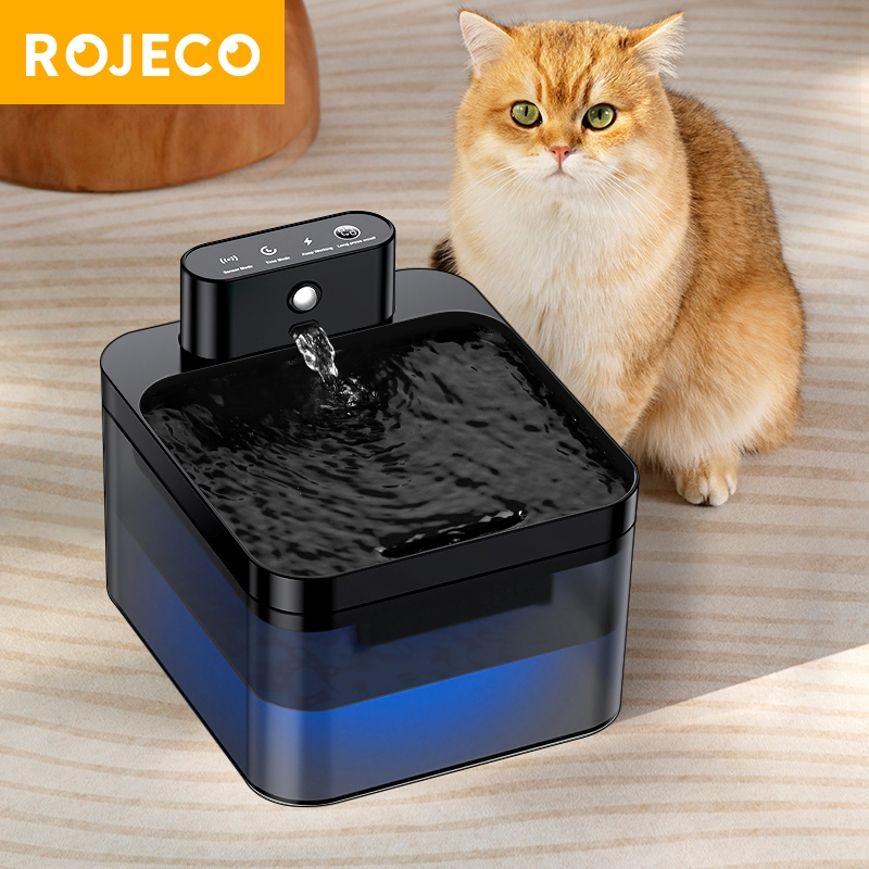 Rojeco น้ําพุสัตว์เลี้ยงไร้สาย 2.2L แบตเตอรี่ดําเนินการอัตโนมัติ Motion Sensor น้ําพุดื่มสําหรับแมว/สุนัข