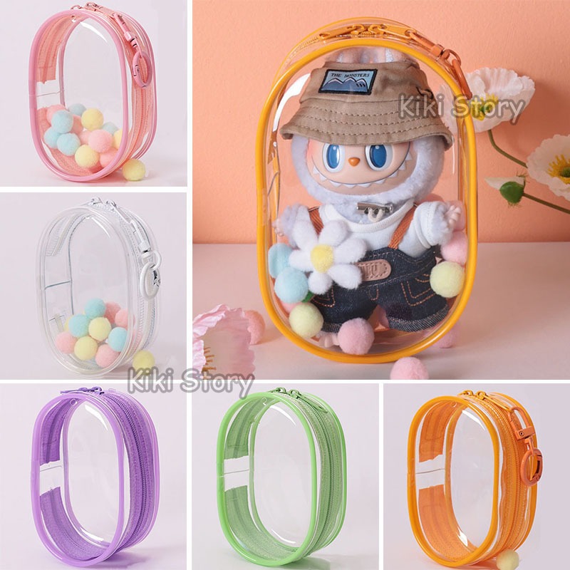 17cm LABUBU V1 กระเป๋าใส LABUBU Macarons พวงกุญแจกระเป๋าจี้