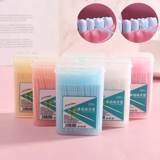 Annapink.th 200 ชิ้น/เซ็ตพลาสติกอ่อน Double- Brushed ไม้จิ้มฟัน Oral Care Floss EN