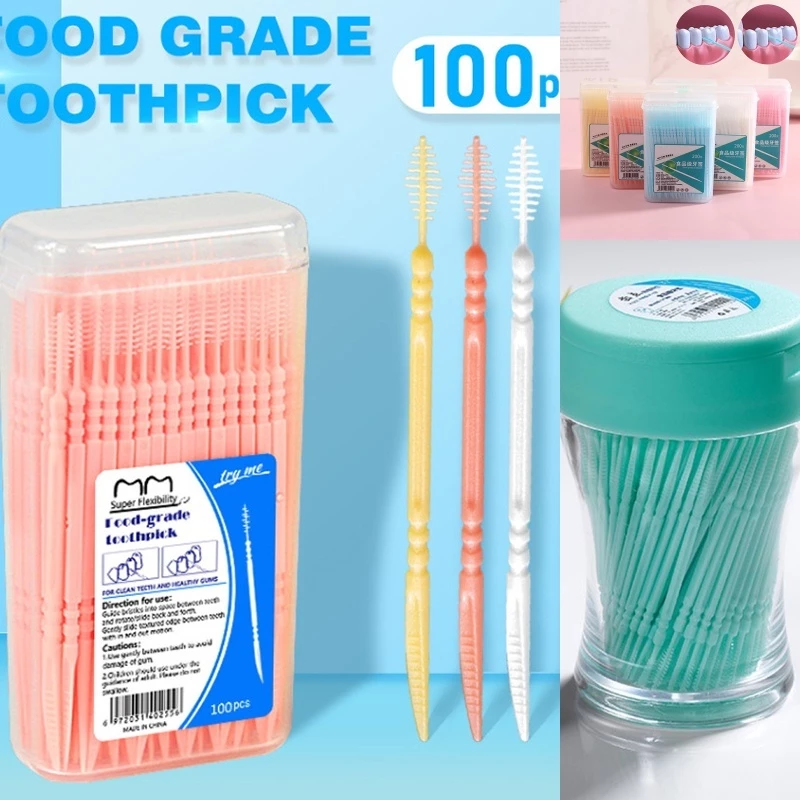 Annapink.th 200 ชิ้น/เซ็ตพลาสติกอ่อน Double- Brushed ไม้จิ้มฟัน Oral Care Floss EN