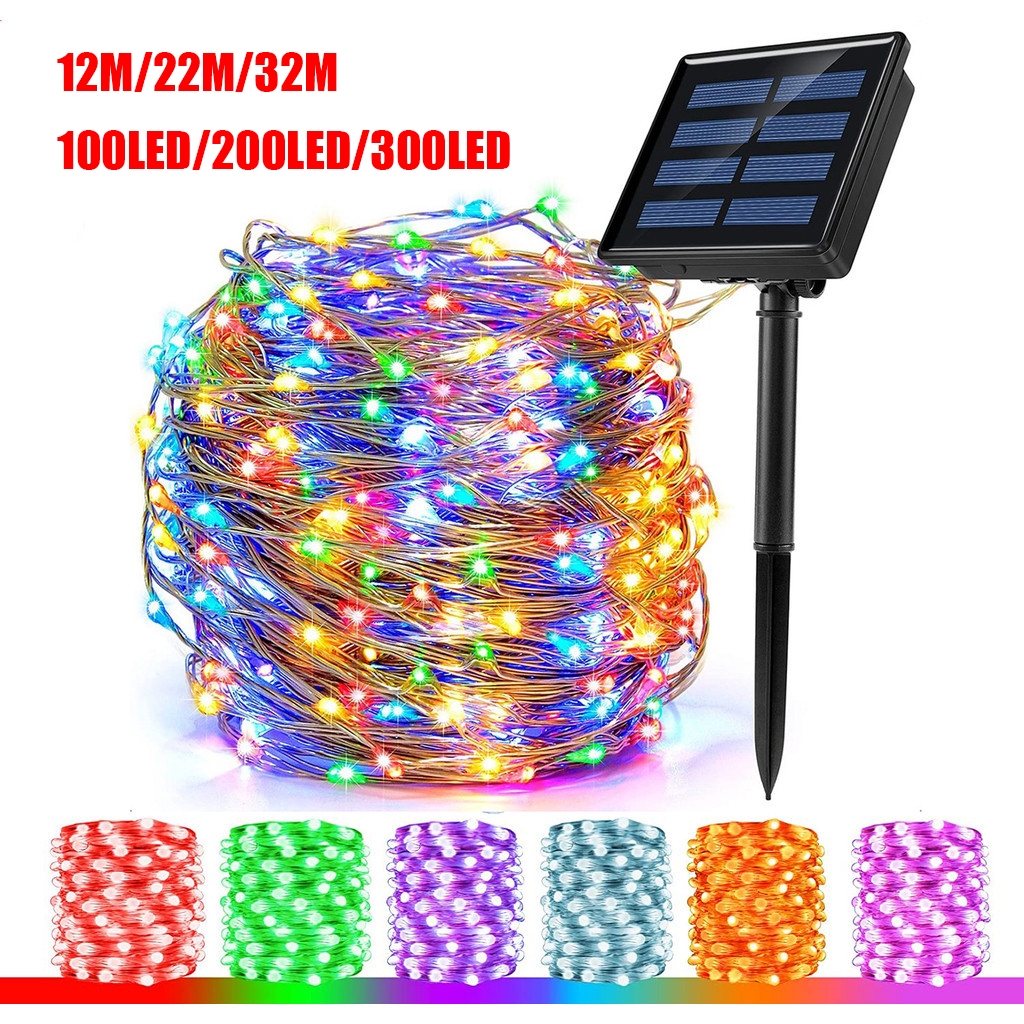 32M / 22M / 12M / 7M พลังงานแสงอาทิตย์ไฟ LED Fairy String กันน้ำ 8 โหมดแสงสวนลานต้นไม้จัดงานแต่งงานตกแต่งปีใหม่ของขวัญคริสต์มาสไฟ String