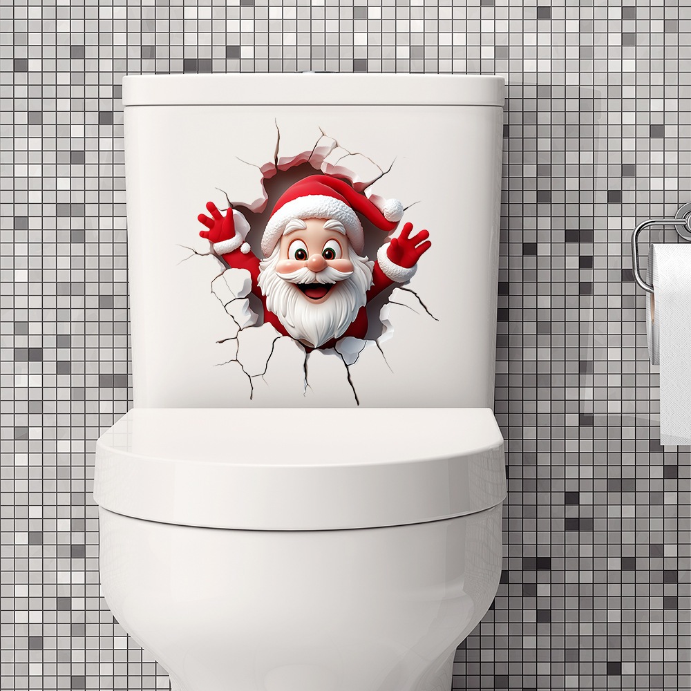 Santa Claus Snowman คริสต์มาสสติ๊กเกอร์ติดผนังตกแต่งห้องน้ําภาพจิตรกรรมฝาผนังปีใหม่ห้องนั่งเล่นเทศกาลตกแต่งบ้าน Self-กาว Decals