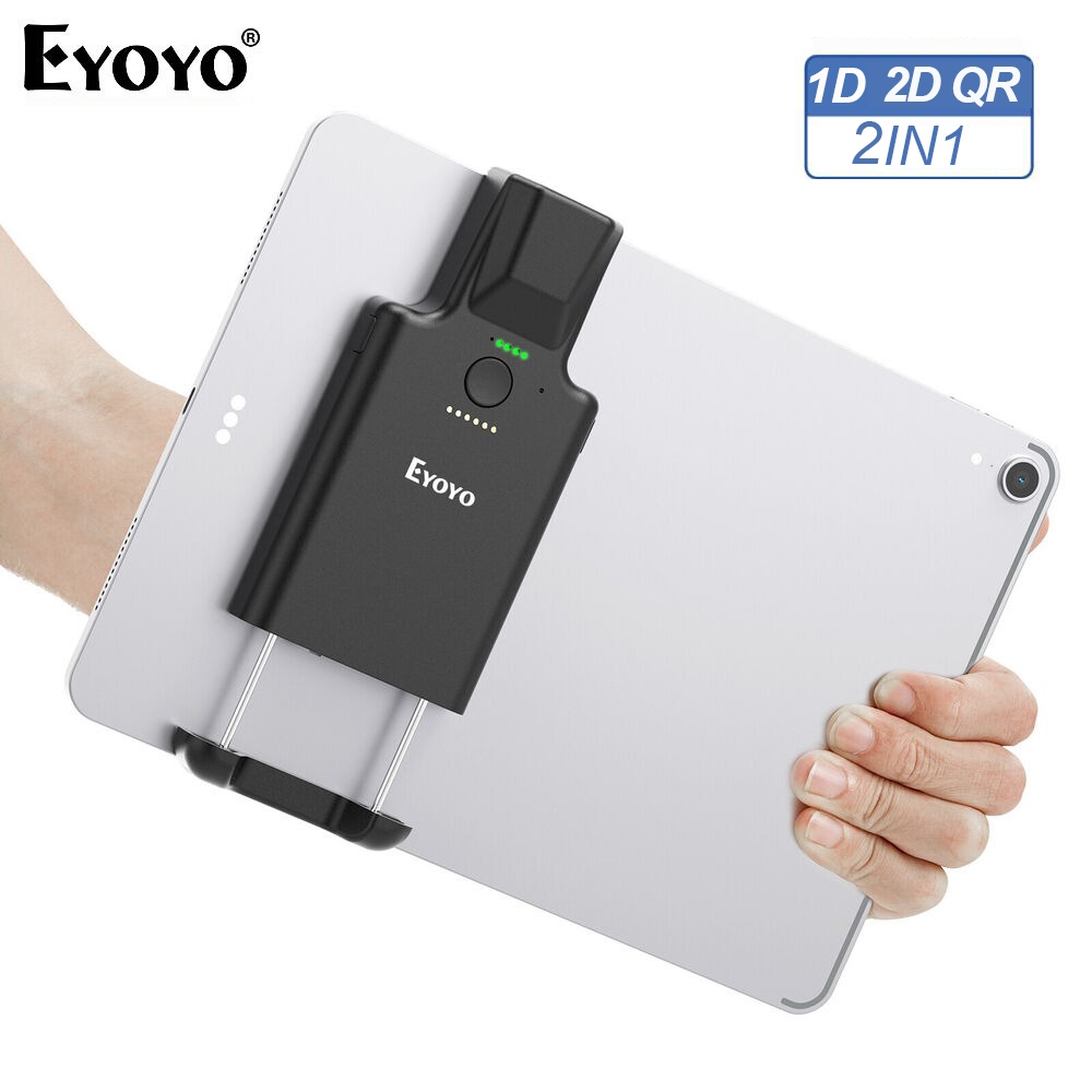 Eyoyo เครื่องสแกนบาร์โค้ด 2D ไร้สายแบบพกพาผ่านบลูทูธ QR Code Reader สําหรับ iPad แท็บเล็ต Android IO