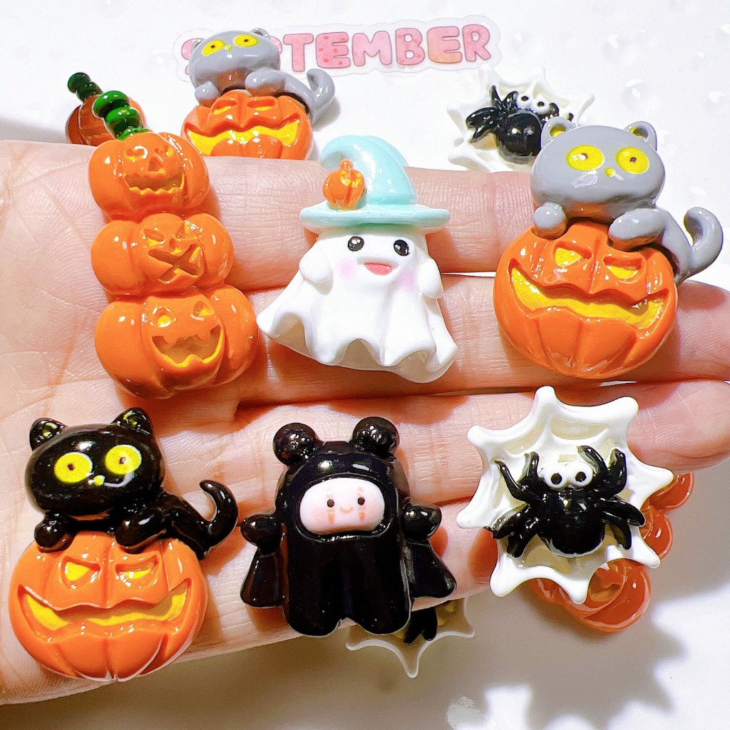 10 ชิ้น Bright Face การ์ตูนฮาโลวีน Spider DIY Flatbacks ครีมเจลเคสโทรศัพท์ Handmade กิ๊บติดผมหัตถกรรมเรซิ่นอุปกรณ์เสริม
