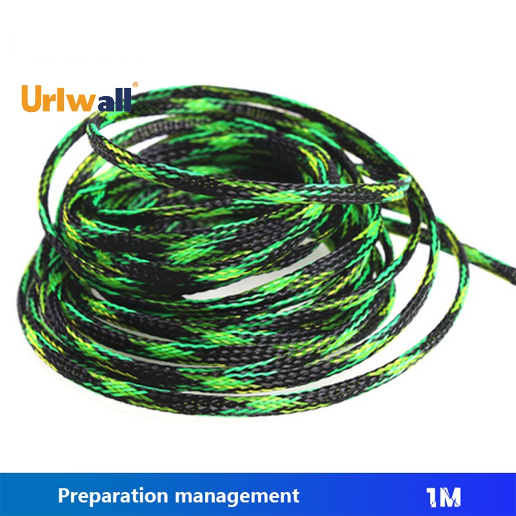 Urlwall 1 เมตร 4-25 มม.สีดําสีเขียวฉนวน Braid Sleeving แน่นพลาสติกเคลือบสายเคเบิลป้องกันขยายแขนกันกระแทกสายเคเบิลเครือข่ายแข็ง