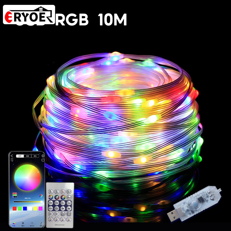 ของแต่งห้อง ไฟ 10m สี USB 5V LED Sting Light บลูทูธเพลง APP RGBIC ไฟวันเกิด Party ตกแต่งคริสต์มาส
