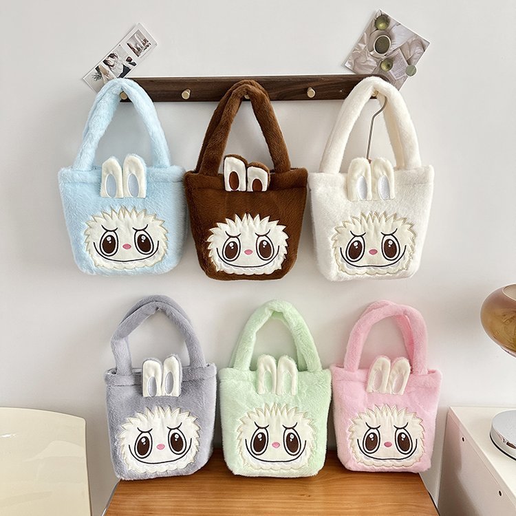 Labubu Pop Mart Furry Bag หญิงน่ารักสาวกระเป๋าถือนักเรียนถุงอาหารกลางวัน All-Match Simple Tote Bag
