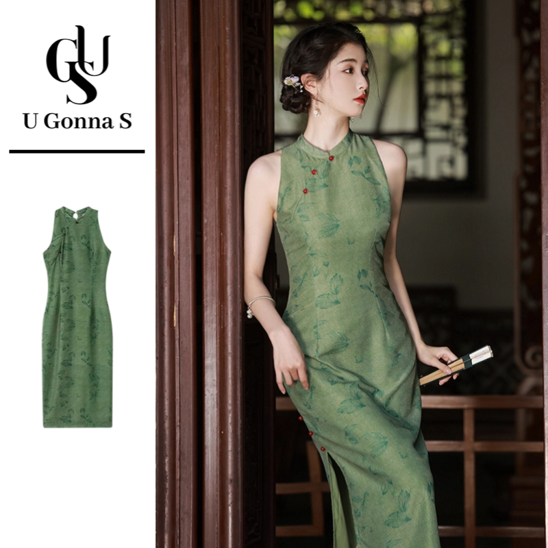 U Gonna S ชุดยาว Cheongsam 2024 โมเดิร์นสําหรับผู้หญิงด้านข้างลูกไม้แขนกุดจีนคอ Bodycon Elegant เซ็กซี่แฟชั่นออกแบบเสื้อผ้าแบบดั้งเดิมดอกไม้ยืด Dinne