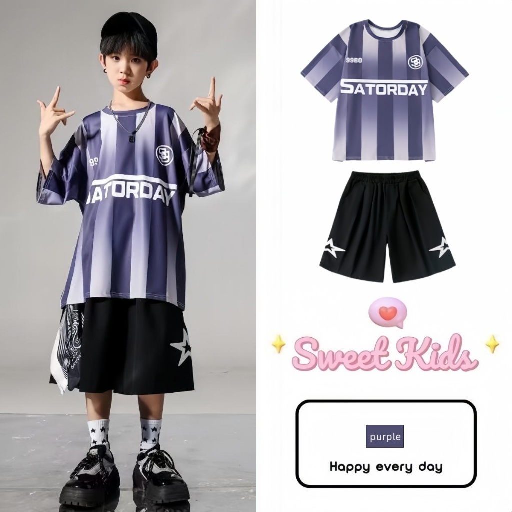 SweetKids พร้อมส่งจากกทม ชุดเซ็ทแฟชั่นเด็ก เสื้อแขนสั้นกางเกงขาสั้น ลำลอง ฮิปฮอป การแสดงเท่ๆ สไตล์เกาหลี ใส่สบาย ฤดูร้อน