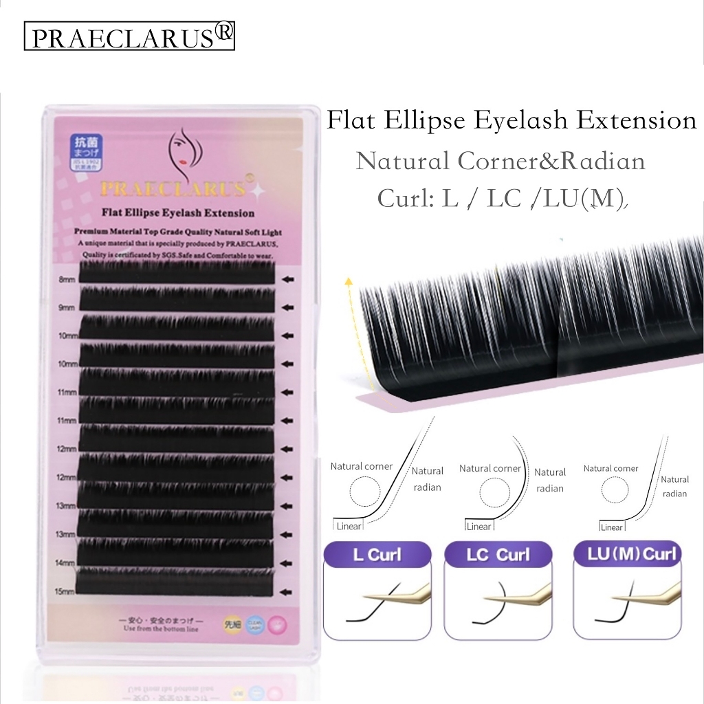 Pae EllipsUS FlatCLARse Eyelash Extension ความหนา0.15&0.020mm Curl:L/LC/LU(M) วัสดุพรีเมี่ยม Natural Soft Light Split Tips ขนมิงค์ส่วนบุคคล Air Tough Flatse Lash Eyel
