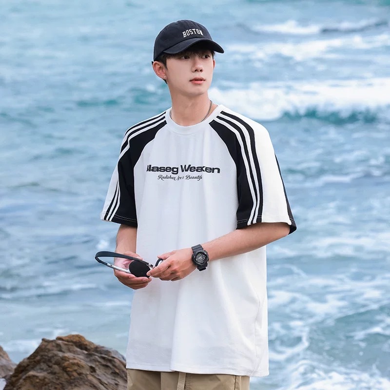 เสื้อยืดลําลองแขนสั้นผู้ชายสไตล์ฮ่องกงกลางแจ้งฤดูร้อน
