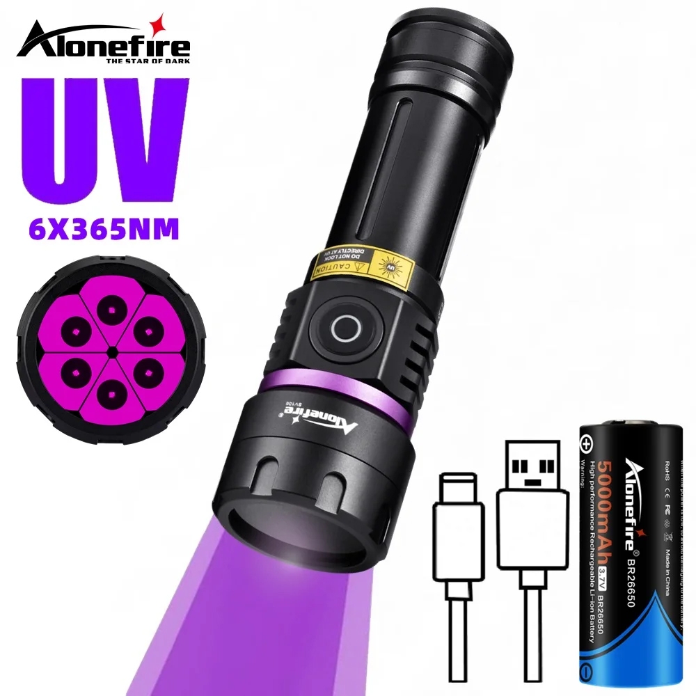 Alonefire SV115 60W สูง 6x 365nm UV ไฟฉาย LED Blacklight แมวสุนัขปัสสาวะคราบ Tinea Ore เงิน Scorpion Marker ชาร์จไฟฉายโคมไฟ
