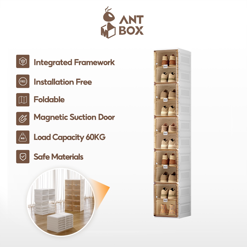 ANTBOX 10 คู่ กล่องรองเท้าแบบพับได้  สามารถซ้อนได้หลายชั้น ตู้รองเท้ากันน้ํานอกบ้าน โปร่งใส แข็งแรง 