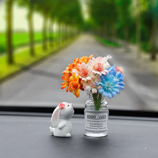ตกแต่งรถ การ์นิช คอนโซลกลางตกแต่งแจกันขนาดเล็กดอกทานตะวันดอกไม้เครื่องประดับรถยนต์ภายในรถมินิกระต่ายสําหรับรถยนต์ตลกอุปกรณ์ตกแต่ง