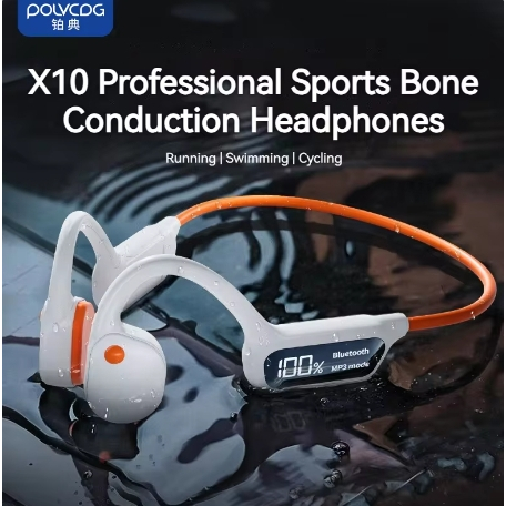 Polvcdg X10 bone conduction หูฟังบลูทูธพร้อมจอแสดงผลดิจิตอลว่ายน้ํา IXP8 กันน้ําในตัว 32G MP3 หูฟัง