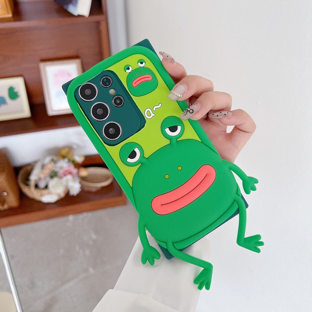การ์ตูนน่ารัก เคส 3D กบ สําหรับ Samsung Galaxy S24, S23, S22, S21, S20, Note10/Note20, A55, A35, A14