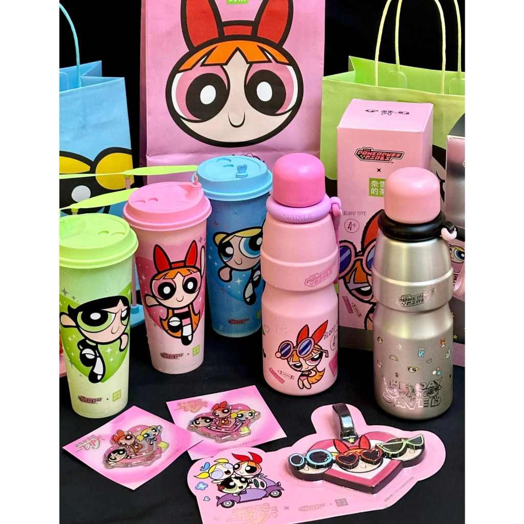 Naixue X The Powerpuff Girls แก้วเก็บอุณหภูมิโดยรอบ, Blossom, Bubbles, Buttercup ถ้วยธีมเปลี่ยนสี, กระเป๋าเป้ปักเชือก, สติ๊กเกอร์ตู้เย็น