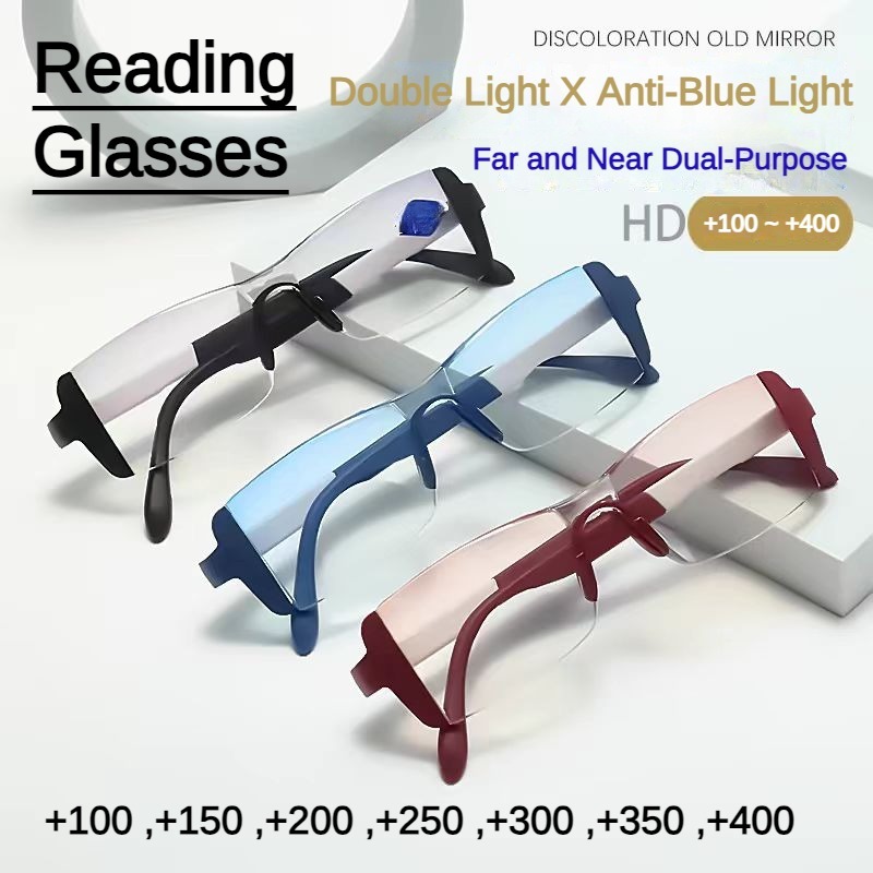 แว่นตาอ่านหนังสือ สายตายาว +1.0--+4.0 ป้องกันรังสีอัลตร้าไลท์ ไร้ขอบ ทรงสี่เหลี่ยม ป้องกันแสงสีฟ้า สําหรับผู้หญิง และผู้ชาย