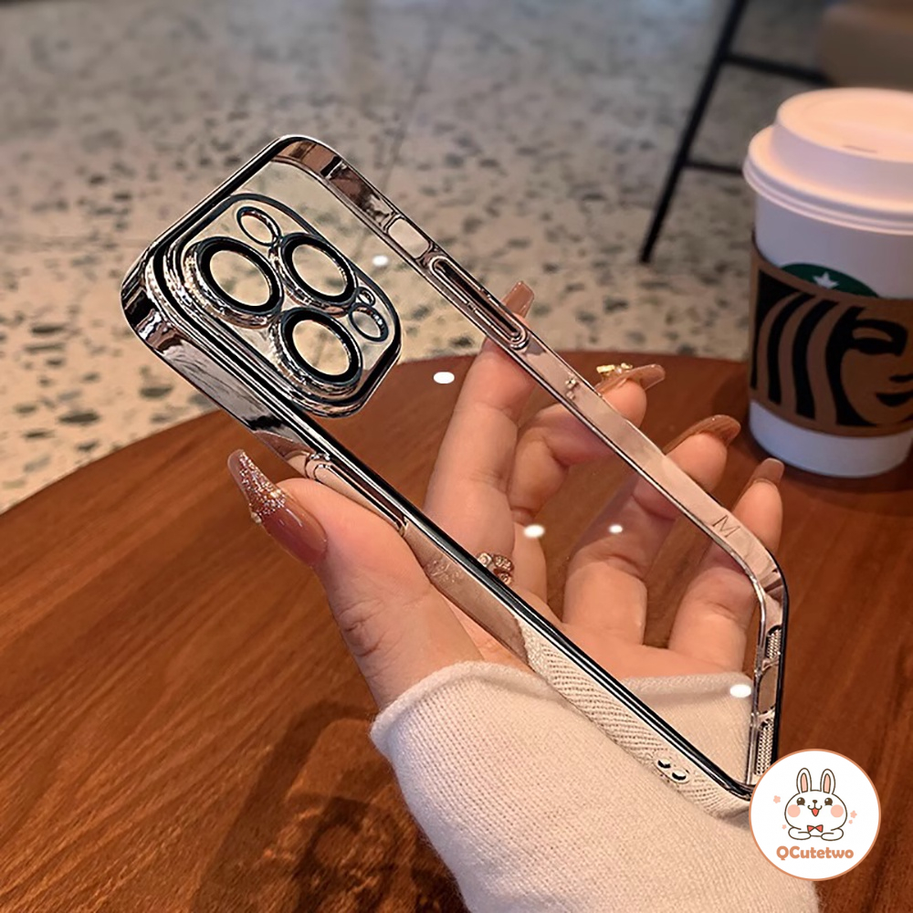 กรอบเงินคุณภาพสูงโปร่งใสเคสโทรศัพท์สําหรับ Iphone 11 14 13 12 Pro Max 7 8 Plus XR XS ป้องกันเลนส์ Anti-scratch โทรศัพท์นุ่มปกหลัง