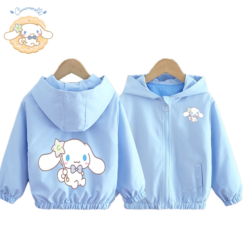 SANRIO ซานริโอ ซินนามอนโรล แจ็คเก็ตเด็กฤดูใบไม้ผลิฤดูใบไม้ร่วงเด็กการ์ตูนพิมพ์เสื้อคลุมด้วยผ้าวัยรุ่นเด็กสาวกันน้ํา กันลม แจ๊กเก็ต