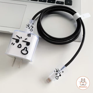 ฝาครอบป้องกันเครื่องชาร์จแสดงออกตลกที่สร้างสรรค์สําหรับ ไอโฟน 18/20ว ปลอกป้องกันสายข้อมูลเกลียวที่ทนต่อการสึกหรอแบบโปร่งใส