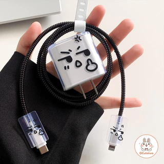 ฝาครอบป้องกันเครื่องชาร์จแสดงออกตลกที่สร้างสรรค์สําหรับ ไอโฟน 18/20ว ปลอกป้องกันสายข้อมูลเกลียวที่ทนต่อการสึกหรอแบบโปร่งใส