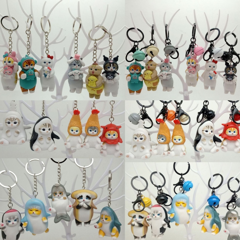 10 สไตล์อะนิเมะ Mofusand Sanrio Shark Cat โทรศัพท์มือถือ Key Chain Small Bell My Melody Kuromi Marine Life Tiger รุ่น Q PVC Action Figure ตุ๊กตาของเล่น